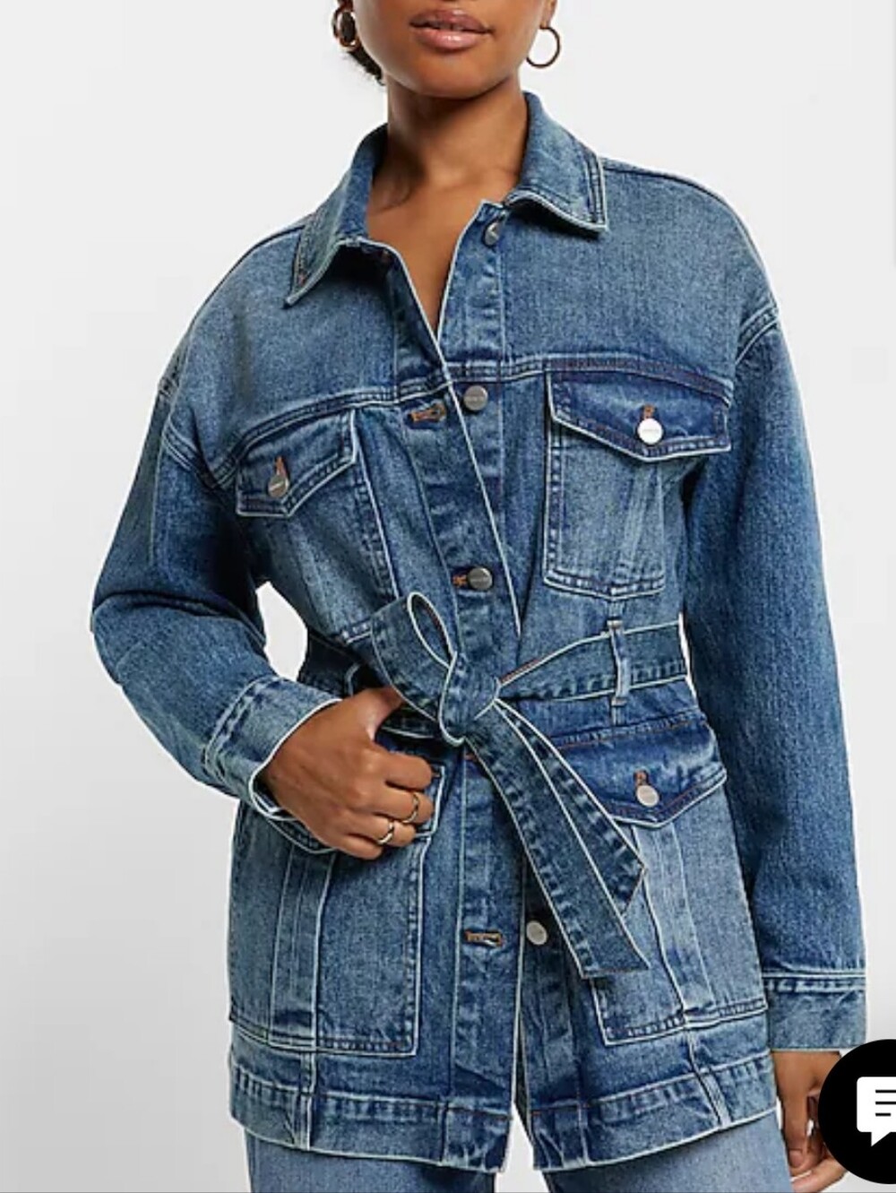 Express Blue Denim Belted Jacket Size L (NWT) - Picture 7 of 8